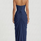 Francisca - Vestido Maxi Azul-Escuro