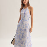 Clarice - Vestido Médio Azul Floral