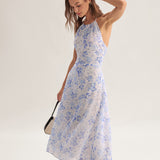 Clarice - Vestido Médio Azul Floral